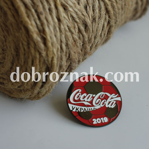 Виготовлення значка Coca Cola методом травлення. Метал - латунь. Гальванічне покриття - чорний нікель. Кольорові емалі